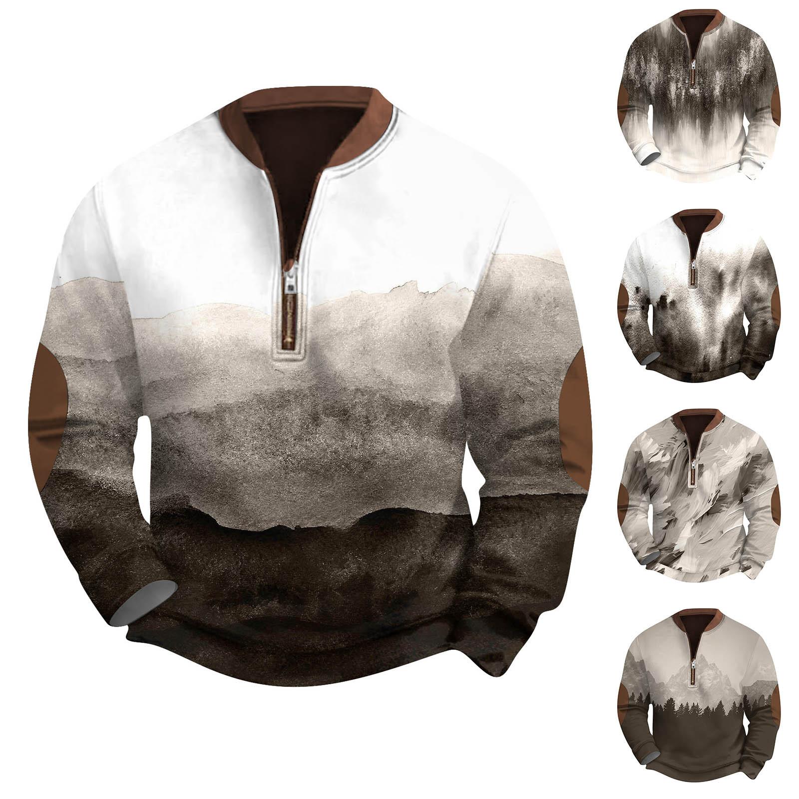 YiGeiWoLiGiaoGiao Heren Retro Casual Gradient Bedrukt Sweatshirt S koffie