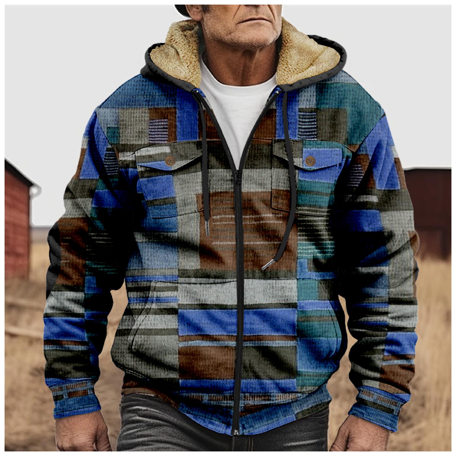 JOHO - CarGear Heren Winter Rits Capuchon Fleece Sweatshirt Met Opgestikte Zak Casual Jack XXL blauw