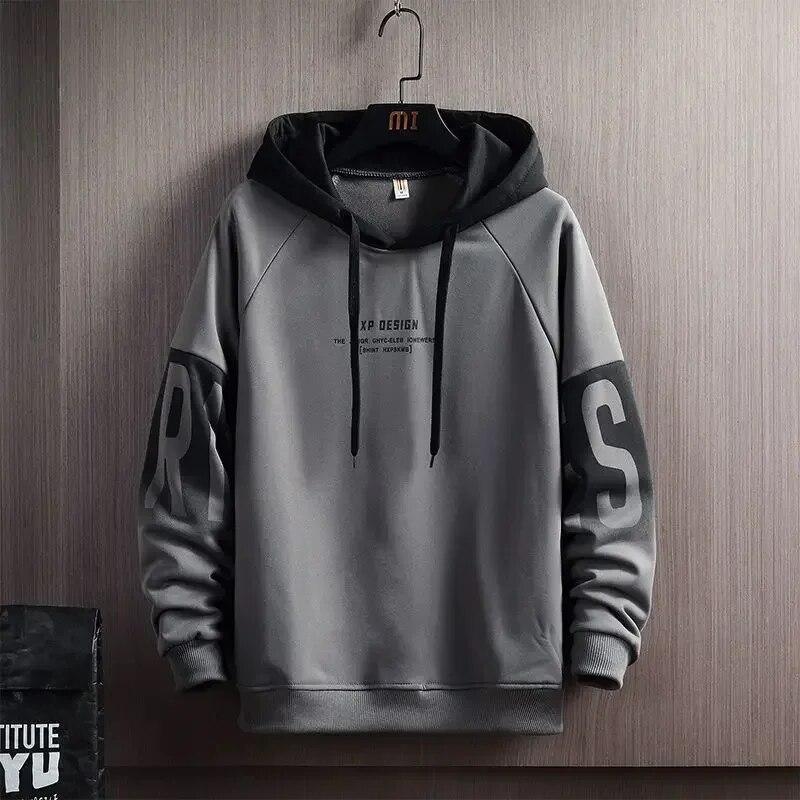 EG41NB Heren Lente en Herfst Capuchon Trui Losse Letter Bedrukte Casual Pullover Sweatshirt L beige