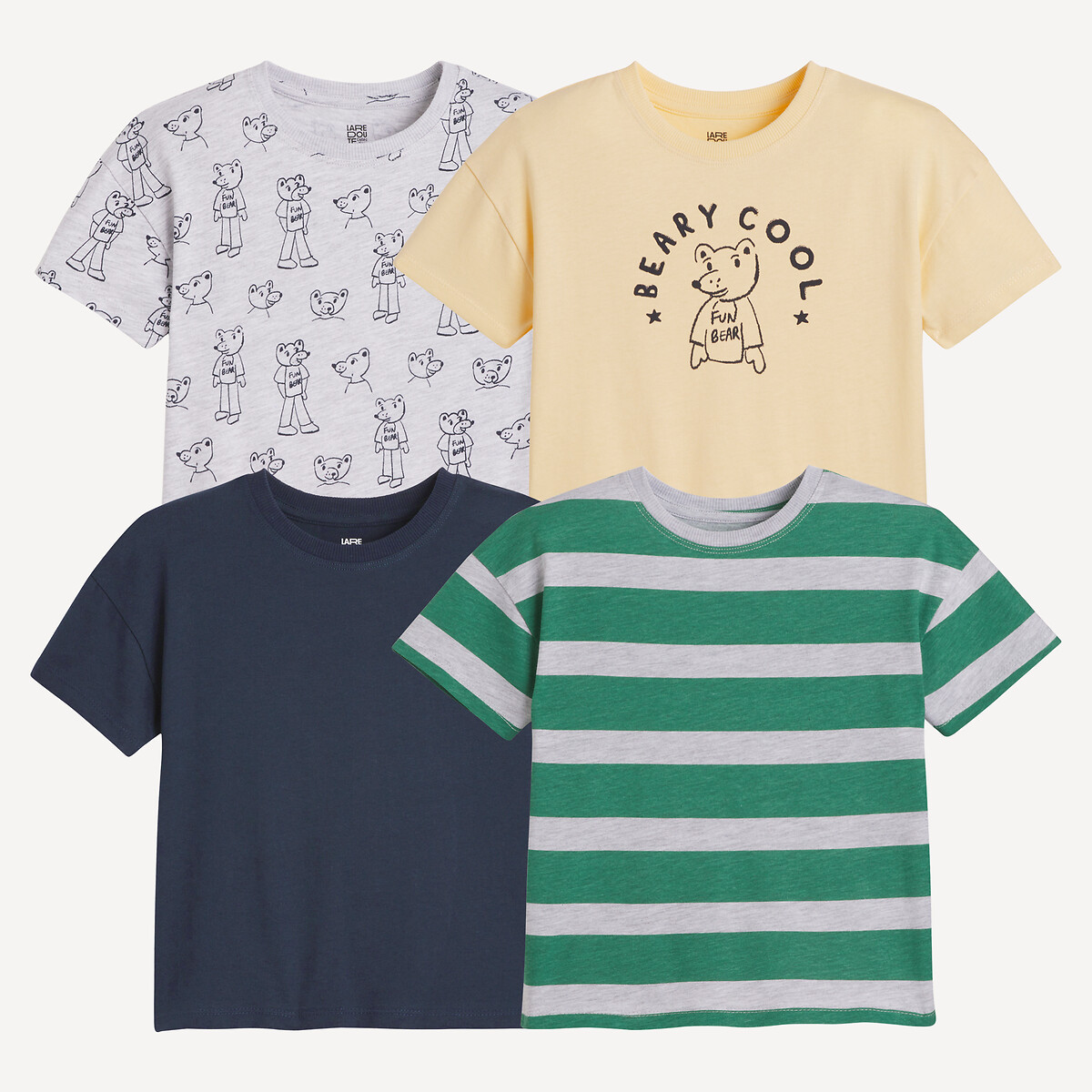 LA REDOUTE COLLECTIONS Set van 4 T-shirts, Berenprint en strepen