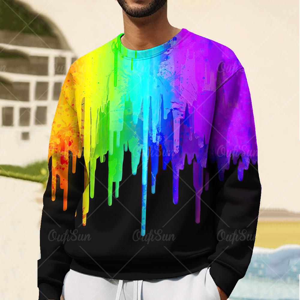 ETST 012 Mode Regenboog Print Hoodies Voor Heren Lange Mouw T-shirts Oversized Lente Kleding Jongens Sweatshirts Straat Heren Sweatshirts S