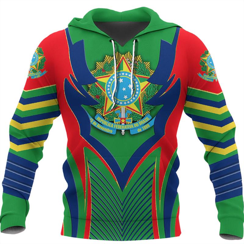 ETST 012 Brazilië Vlag Kaart Grafisch Sweatshirt Braziliaans Nationaal Embleem Hoodie Voor Heren Kleding Casual Mannelijk Hooded Sport Jongen Truien Tops S