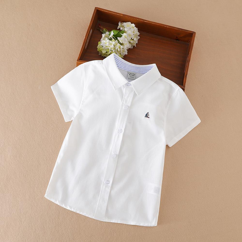 Kuyeebear Jongens Zomer Shirt 2024 Nieuwe Kinderen Katoenen Kleding Schooluniform Kinderen Omslagkraag Korte Mouw Kleding 5-12 Jaar 120 blauw