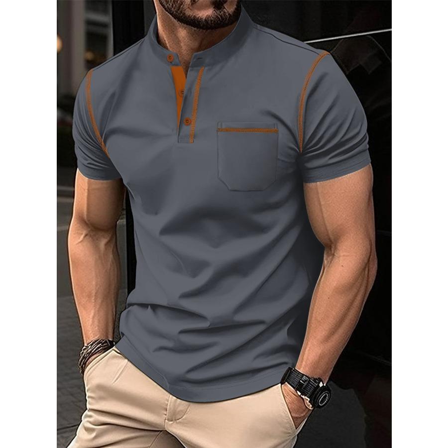 WowClassic Heren Zomer POLO Shirts Opstaande Kraag Zak Korte Mouw Tops Heren Sport Polo Shirt S zwart