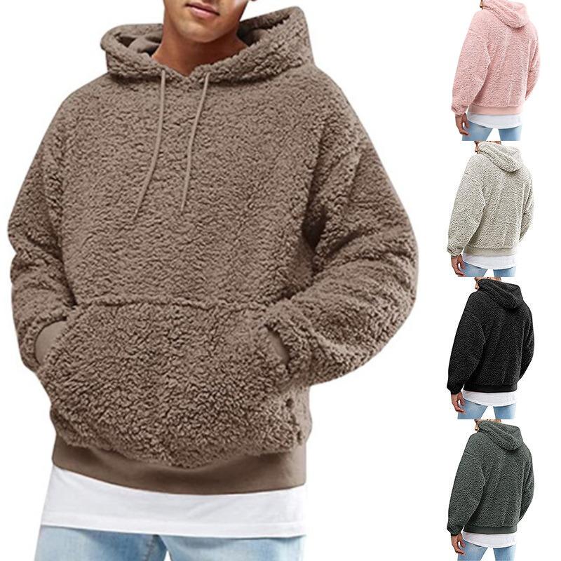 LH59YK Heren winter warm teddybeer sweatshirt met capuchon en lange mouwen pluizige fleece hoodies 2XL zwart