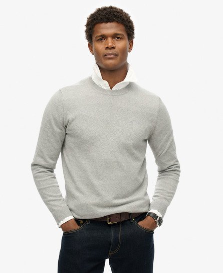 Superdry Mannen Trui met Ronde Hals van Biologisch Katoen en Kasjmier Grijs