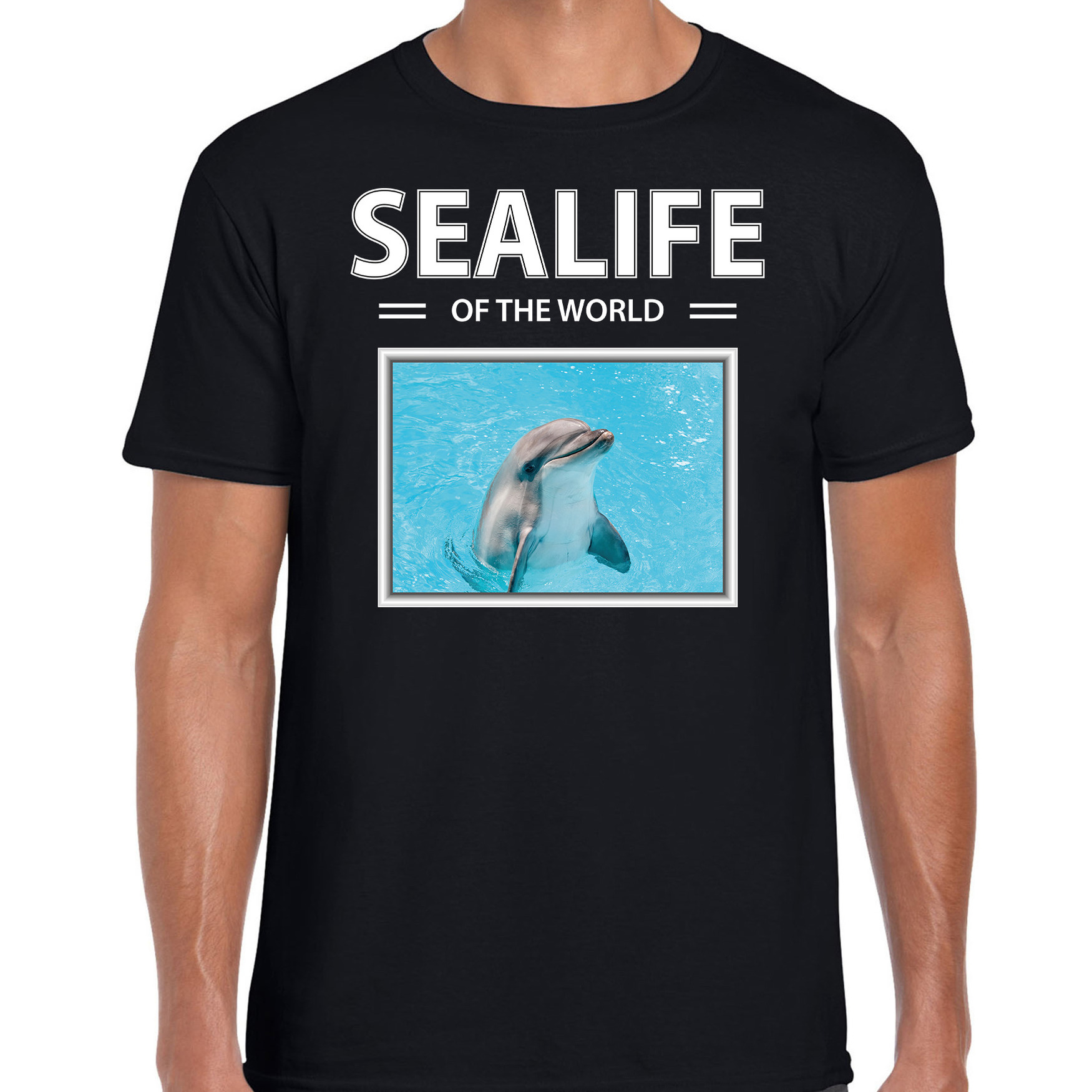Bellatio Decorations Dolfijn t-shirt met dieren foto sealife of the world zwart voor heren