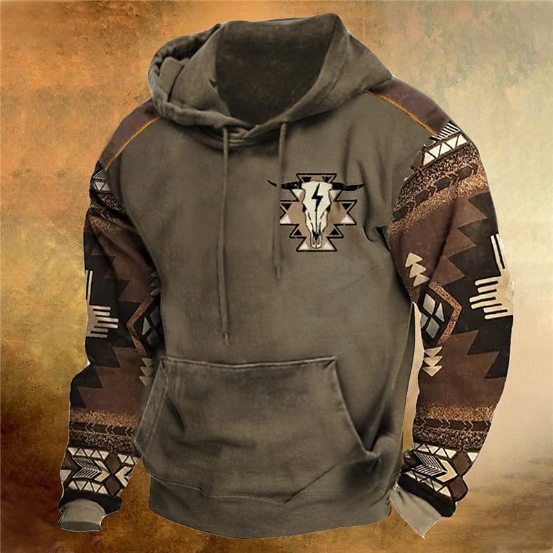 ETST 012 Herenhoodie Western Cowboy Hooded Sweatshirt Noord-Amerika Demon Wendigo Bedrukt Oversized Harajuku Kleding Vintage Streetwear S