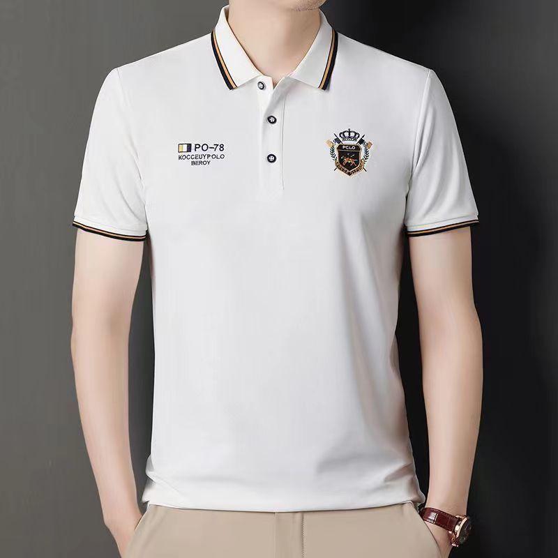 Milost Zomer Koreaanse mode herenpoloshirt geborduurde reverskraag korte mouwen tops 4XL wit