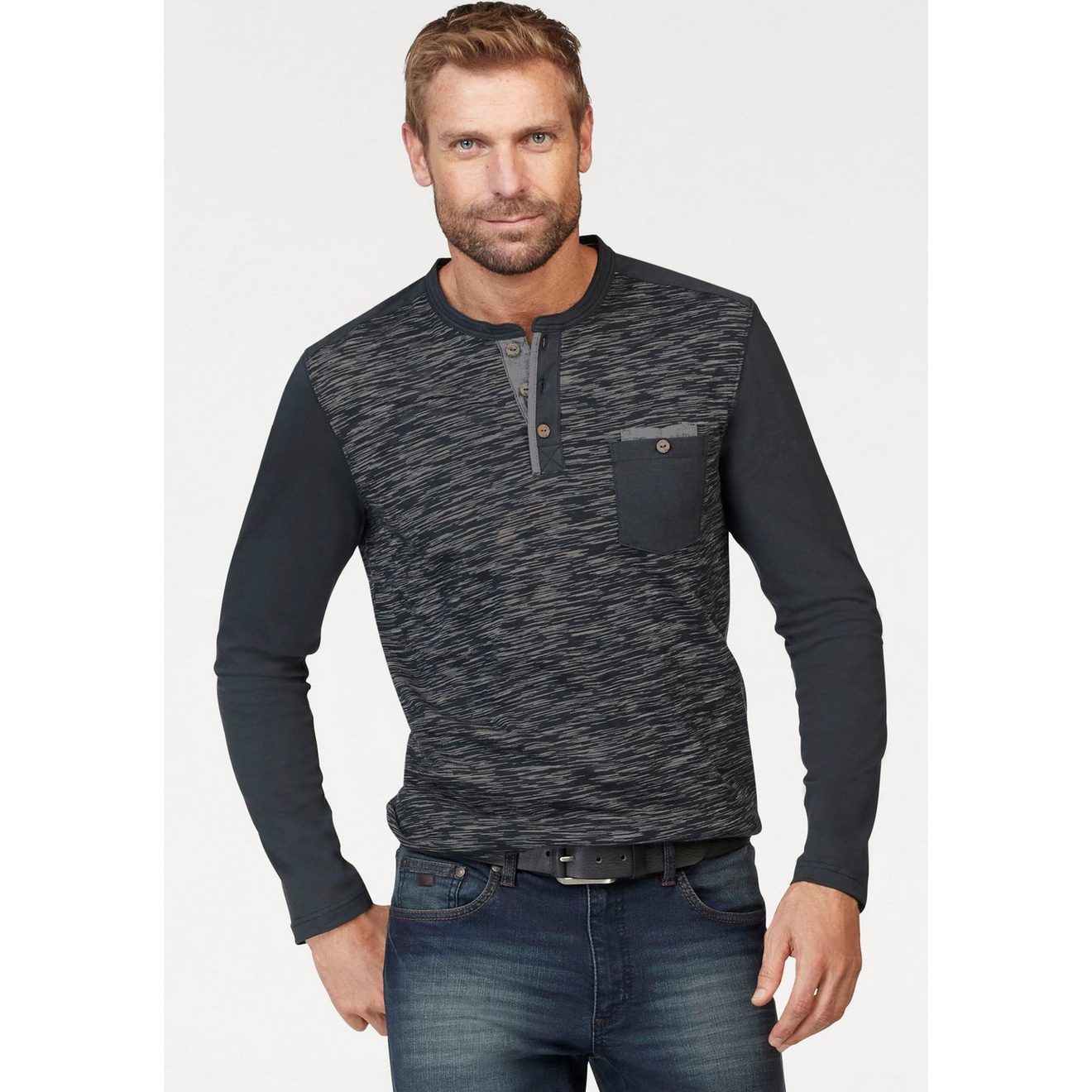 Arizona Longsleeve Lange mouwen, gemêleerde look, ronde hals met knoopsluiting
