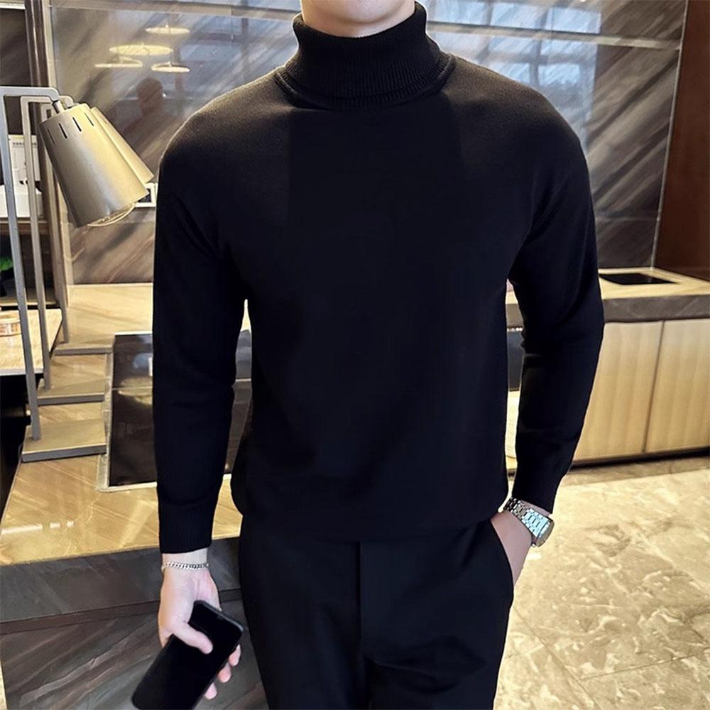 JOHO - CarGear Koreaanse Trend Herfst Winter Truien Heren Truien Fleece Voering Turtleneck Gebreide Sweatshirt Warme Onderkant Shirts L rood