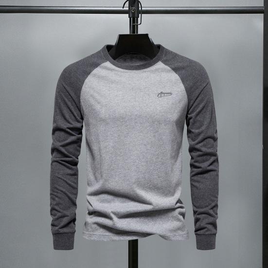 Fashion Choice Heren Raglan Lange Mouw T-shirt O-hals Patchwork Kleur Pullover Tops Losse Pasvorm Elastische Manchetten Ademend Casual Tops M legergroene kleur