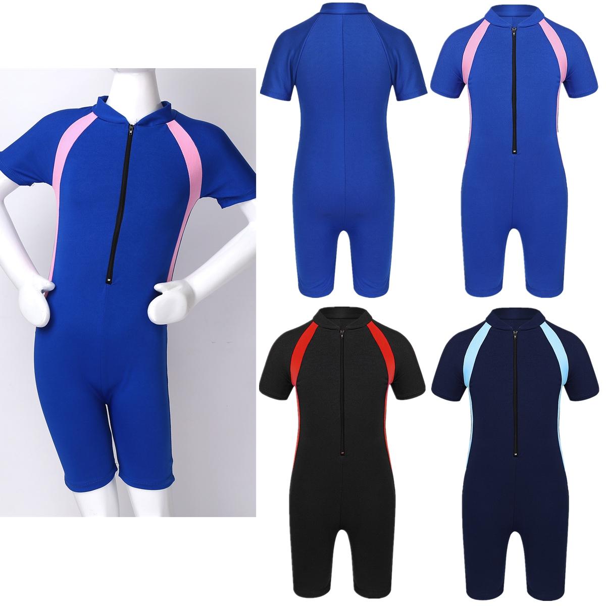 Yeahdor Kinderen Meisjes Eendelig Rits Rash Guard Badpak Shorty Wetsuit Strandkleding Badpak 7-8 Years zwart/rood