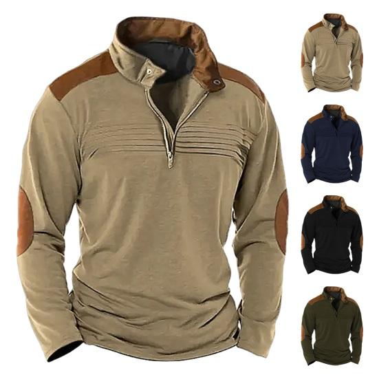 Western Cool Men Herfst Lente Heren Sweatshirt Kleur Bijpassende Patchwork Rits Opstaande Kraag Retro Trui Lange Mouw Zacht Ademend Halflange Heren Dagelijkse Top XL kameel