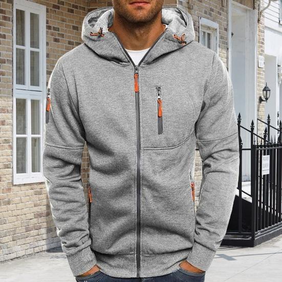 LuxeLane Heren Herfst Winter Hoodie Losse Ritssluiting Lange Mouwen Ritssluiting Zakken Capuchon Cardigan Dunne Pure Kleur Dagelijkse Draag Casual Jas XXXL grijs