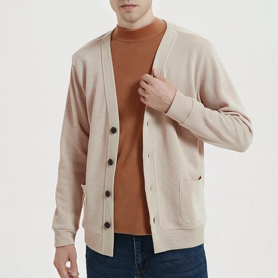 LuxeLane Herfst Winter Heren Cardigan V Hals Gebreid Effen Kleur Elastisch Zuivere Kleur Losse Knopen Enkelrijs Formele Zakelijke Stijl Trui Jas XXL marineblauwe kleur