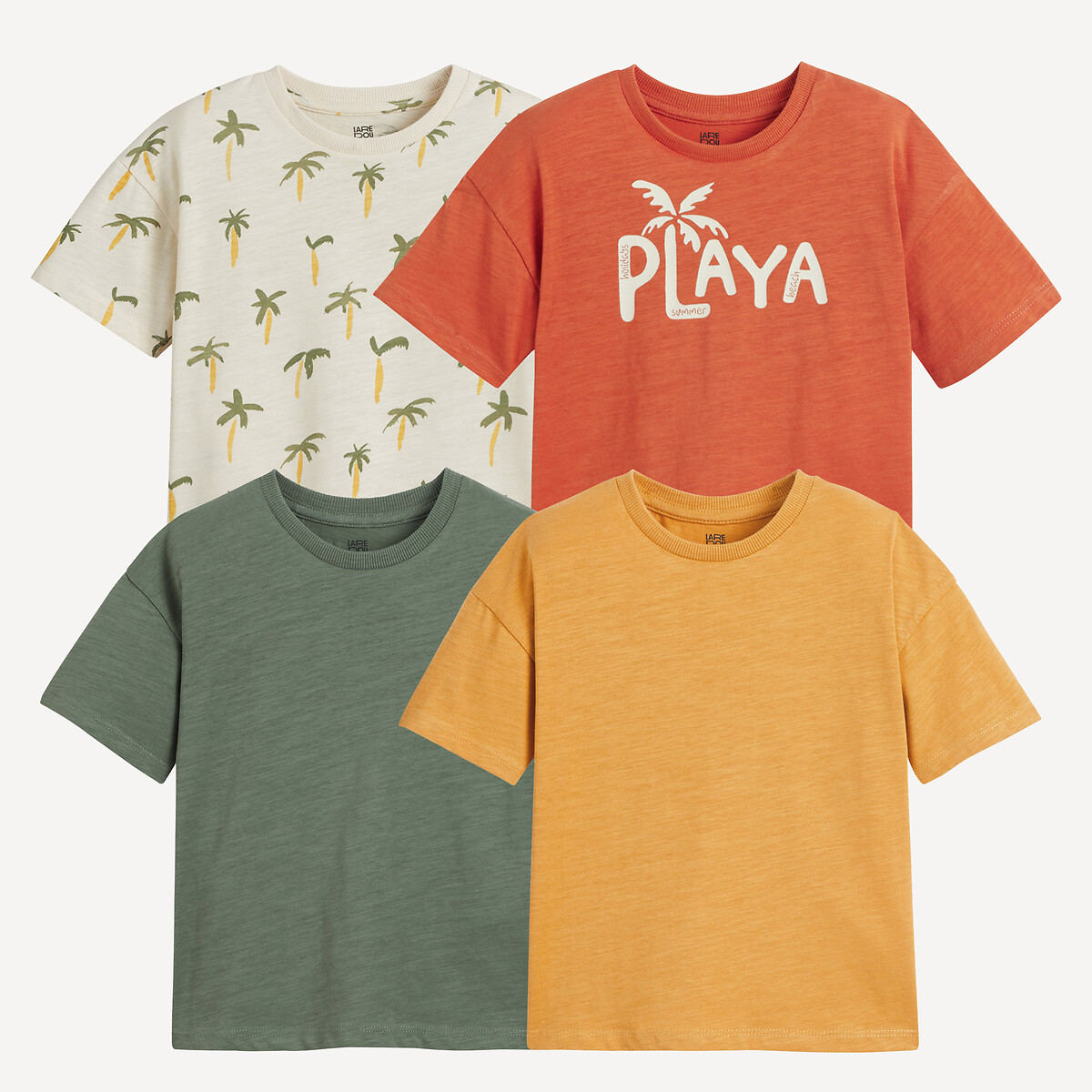 LA REDOUTE COLLECTIONS Set van 4 T-shirts met ronde hals en palmbomenmotief