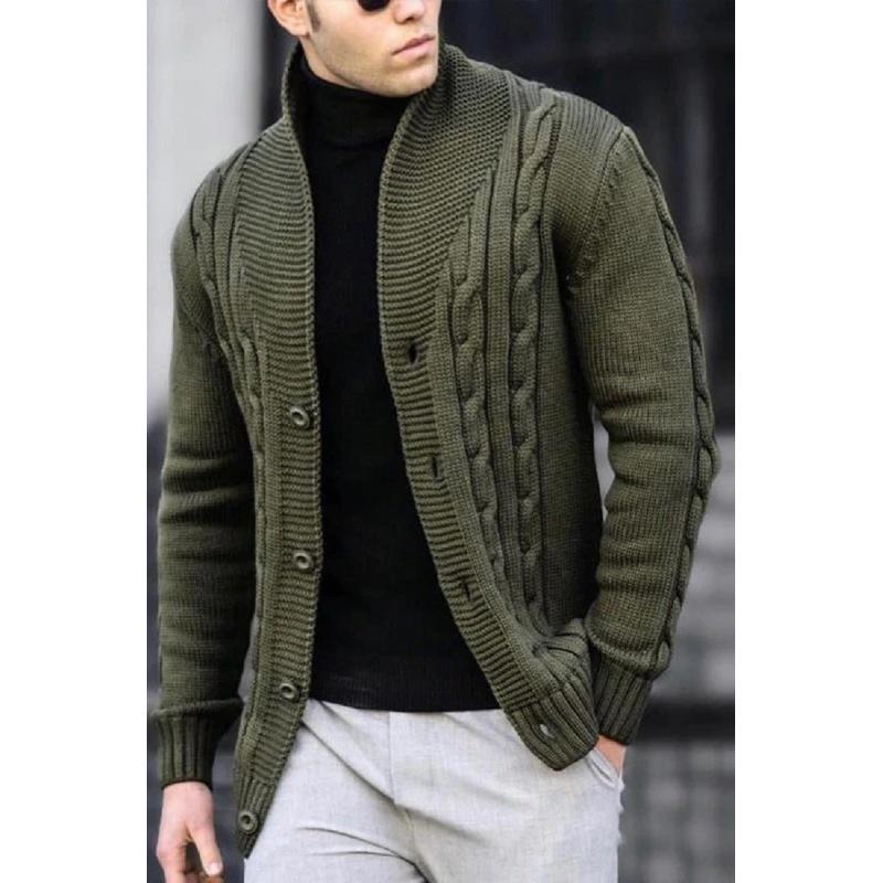 KAOLA Heren lente en herfst verdikt warm lang mouwen gebreide cardigan hennep patroon casual cardigan zakelijke ademende cardigan 3XL