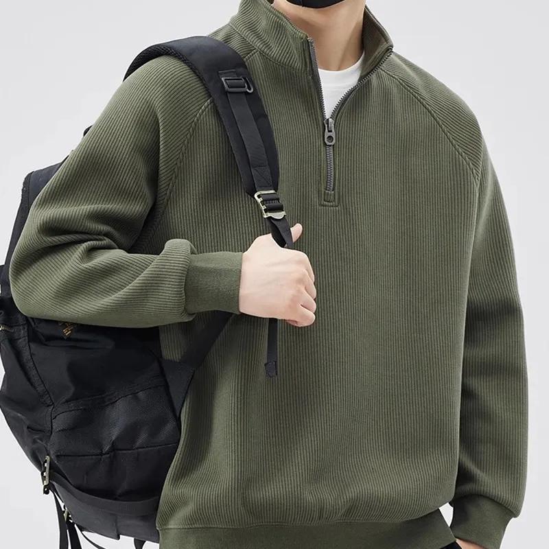 Twelve Month Lente Opstaande Kraag Pullover Sweatshirts Hombre Half Rits Y2K Vintage Hoodie Casual Preppy Mode Losse Kleding Plus Size XL groen