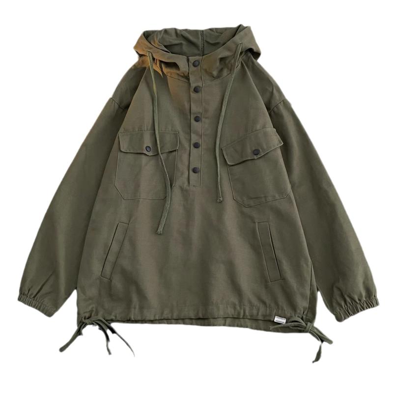 VIYOO Jas Jas Heren Hong Kong Stijl Capuchon Functioneel Lente En Herfst Ins Trendy Merk Losse Veelzijdige Sweatshirt Hiphop Jas L zwart