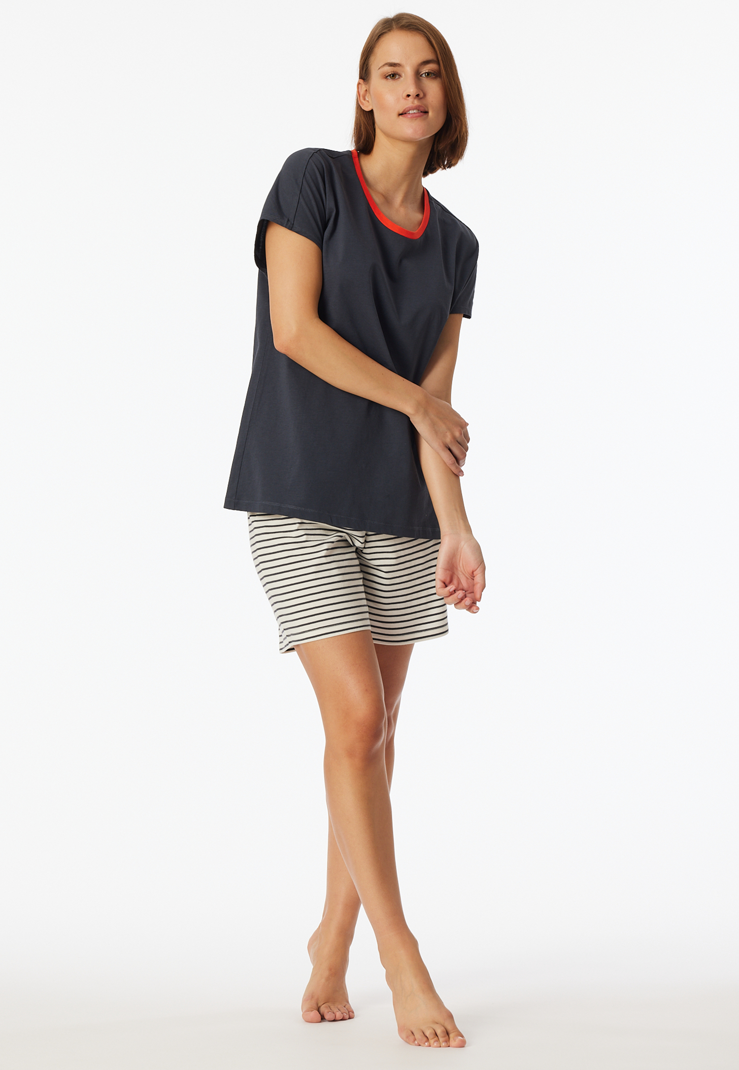 Schiesser Korte pyjama grafiet - Casual Essentials 