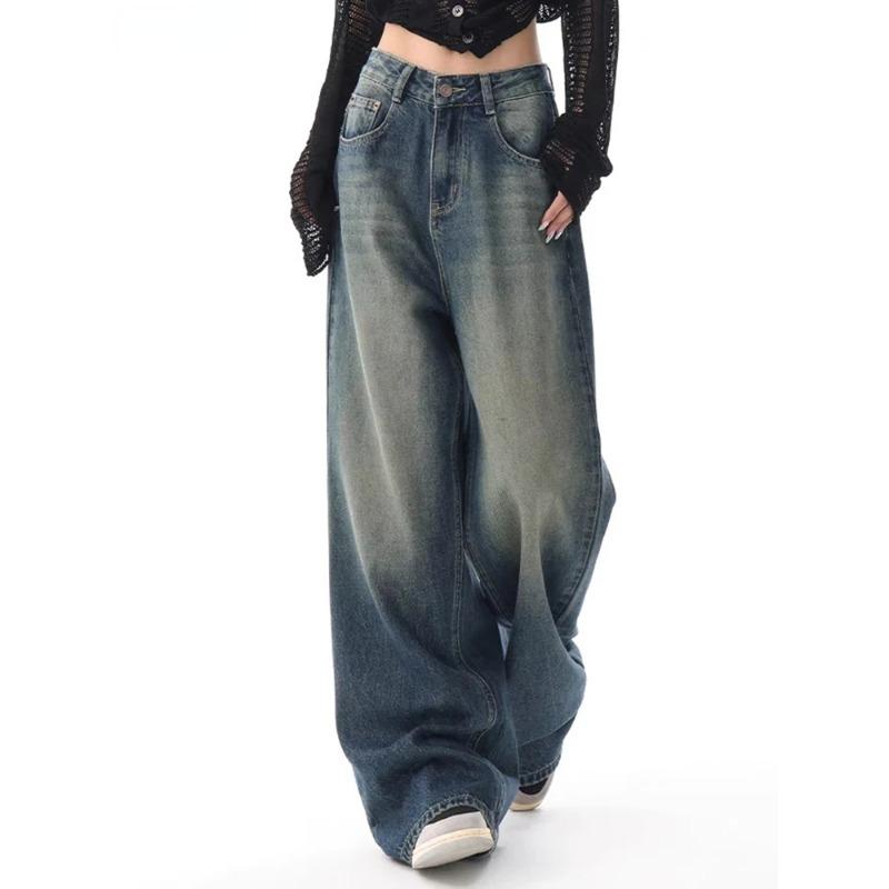 Maryyly Herfst Vintage Chic Slim Button Vrouwelijke Hoge Taille Jeans Amerikaanse Basic Eenvoudige Casual Mode Baggy Jeans Vrouwen S blauw