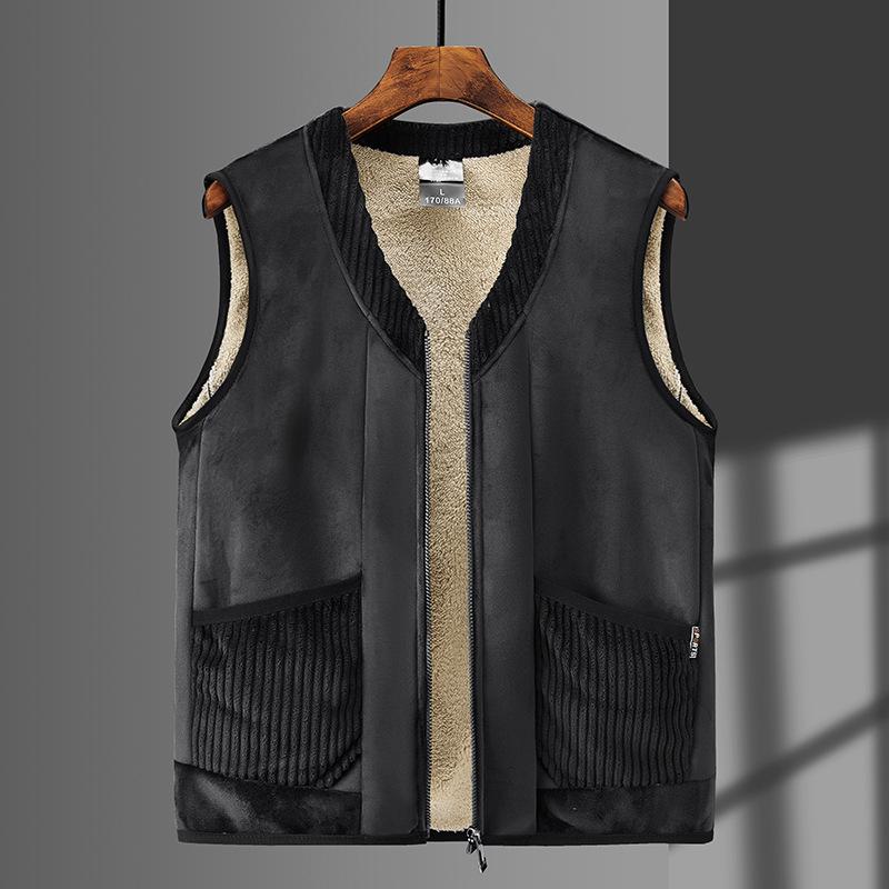 Lucky ioom Clothes Groot formaat lam fluwelen vest heren losse thermische vest plus fluwelen verdikte zilveren vos fluwelen vest 6XL zwart