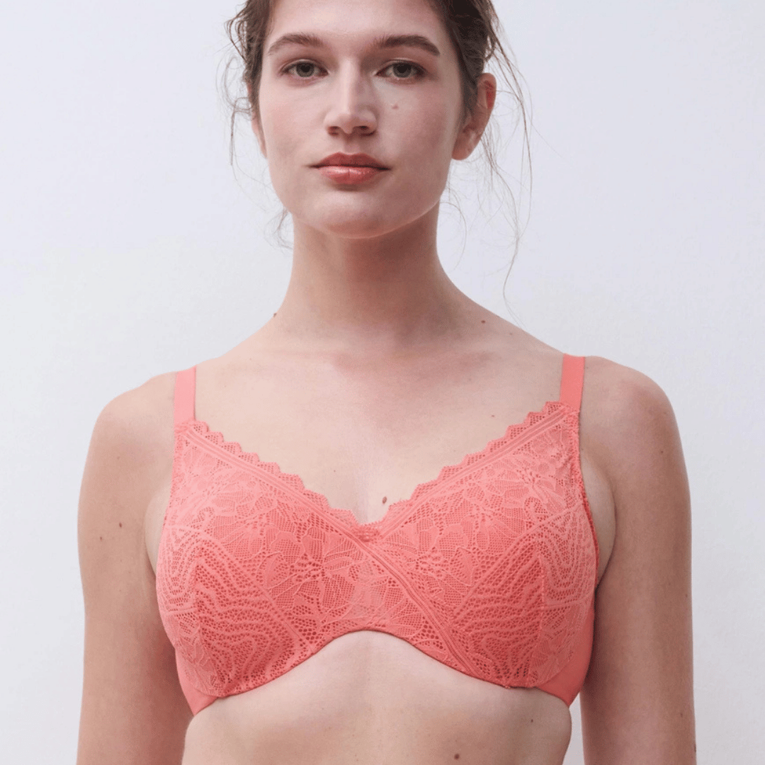 Chantelle EasyFeel Floral Touch BH met beugel, koraalrood