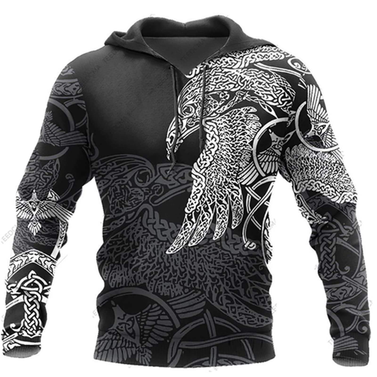 TIP723 Heren Viking Hoodie Vintage Casual Viking Warrior Odin 3D Geprinte Lange Mouw Sweatshirt Pullover Capuchon Sweatshirt Top S