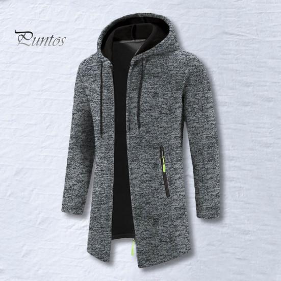 DILLER Herenjas met capuchon, trekkoord, lange mouwen, effen kleur, middellange jas met zakken, ritssluiting, dunne gebreide kleding, bovenkleding M marineblauwe kleur