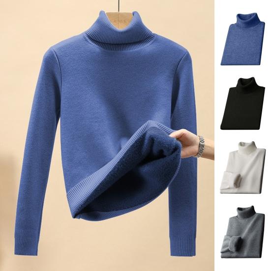 Jingli Herfst Winter Heren Trui Halfhoge Kraag Gebreid Dik Pluche Voering Elastisch Lange Mouwen Warm Effen Kleur Onderkant Breiwerk Losse Dagelijkse Draag Truien M zwart
