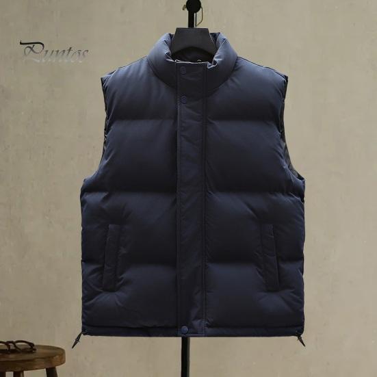DILLER Heren Vest Stand Kraag Mouwloos Ritssluiting Warme Winterjas met Zakken Effen Kleur Verdikte Buitenkleding M wit