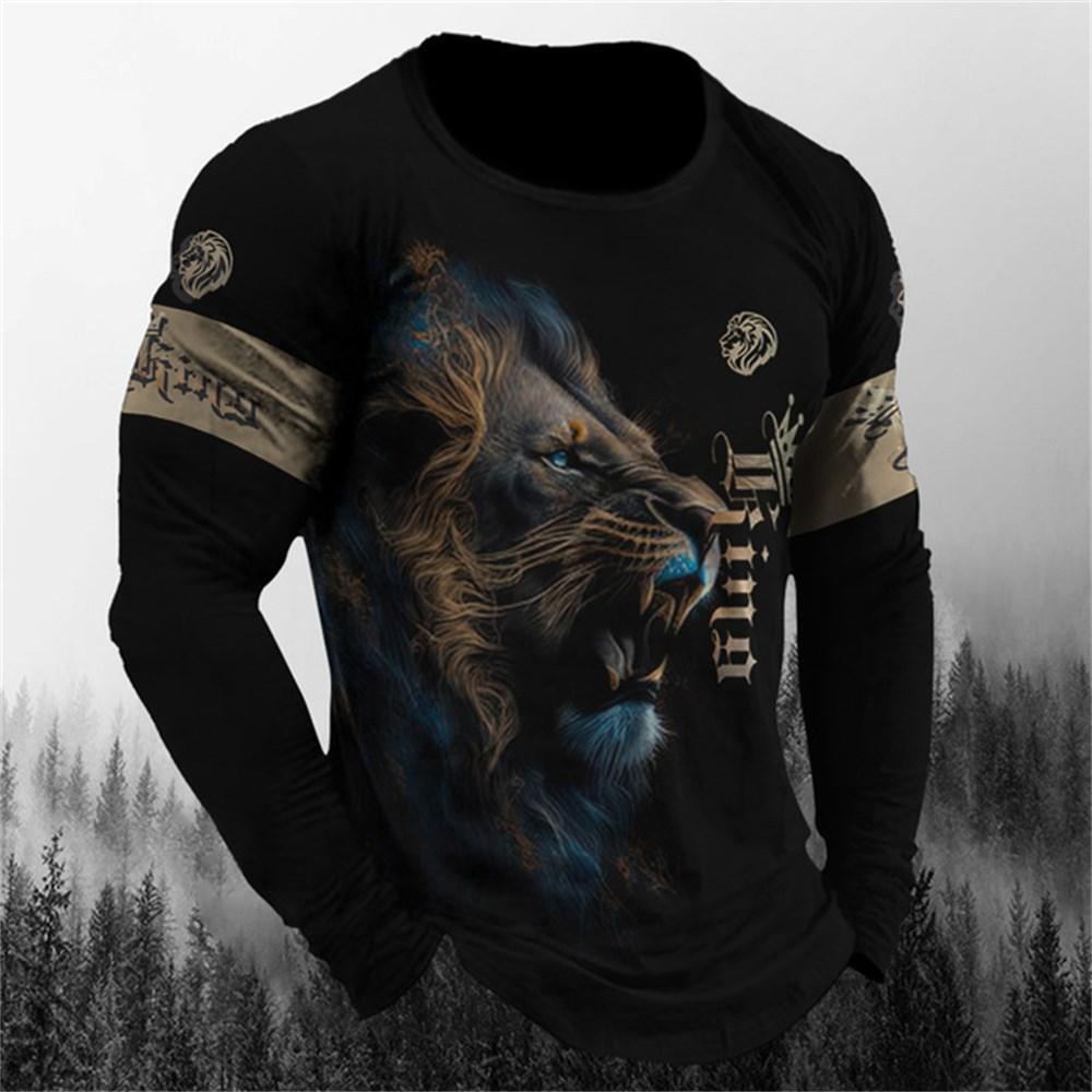 ForYourBeauty Leeuwendier Truien Heren Lente Herfst Ronde Hals Lange Mouwen Top Heren Sportkleding Plus Size Vintage 3d Print hoodie S