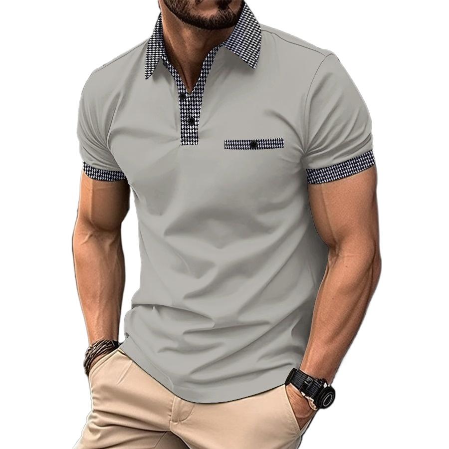 Plus Size FUGUIS Heren Korte Mouw Polo Kraag T-shirt Wit Zwart Blauw Poloshirts Heren Casual Patchwork Plaid Print Tops S zwart