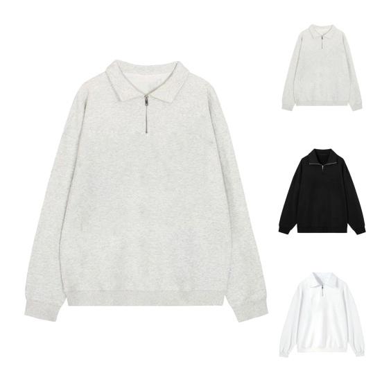 Jiamei Heren revers sweatshirt casual rits kraag lange mouw pullover losse pasvorm effen kleur top voor streetwear sport dagelijkse slijtage XXL zwart