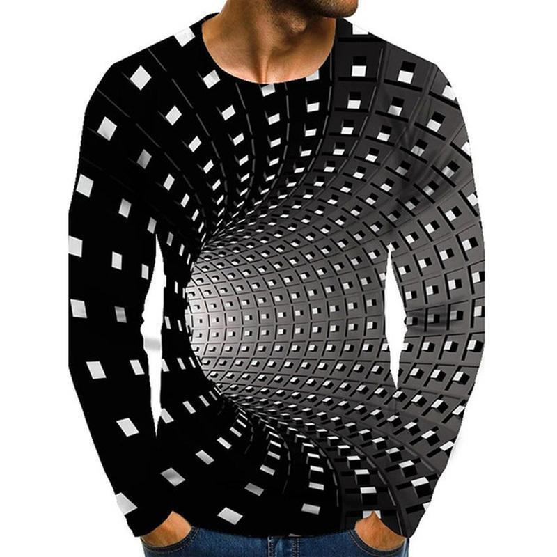 ETST 005 Grafische optische illusie 3D-geprinte lange mouwen T-shirt Heren Dames Kleding O-hals Casual Comfortabele top Streetwear Losse T-shirt XS