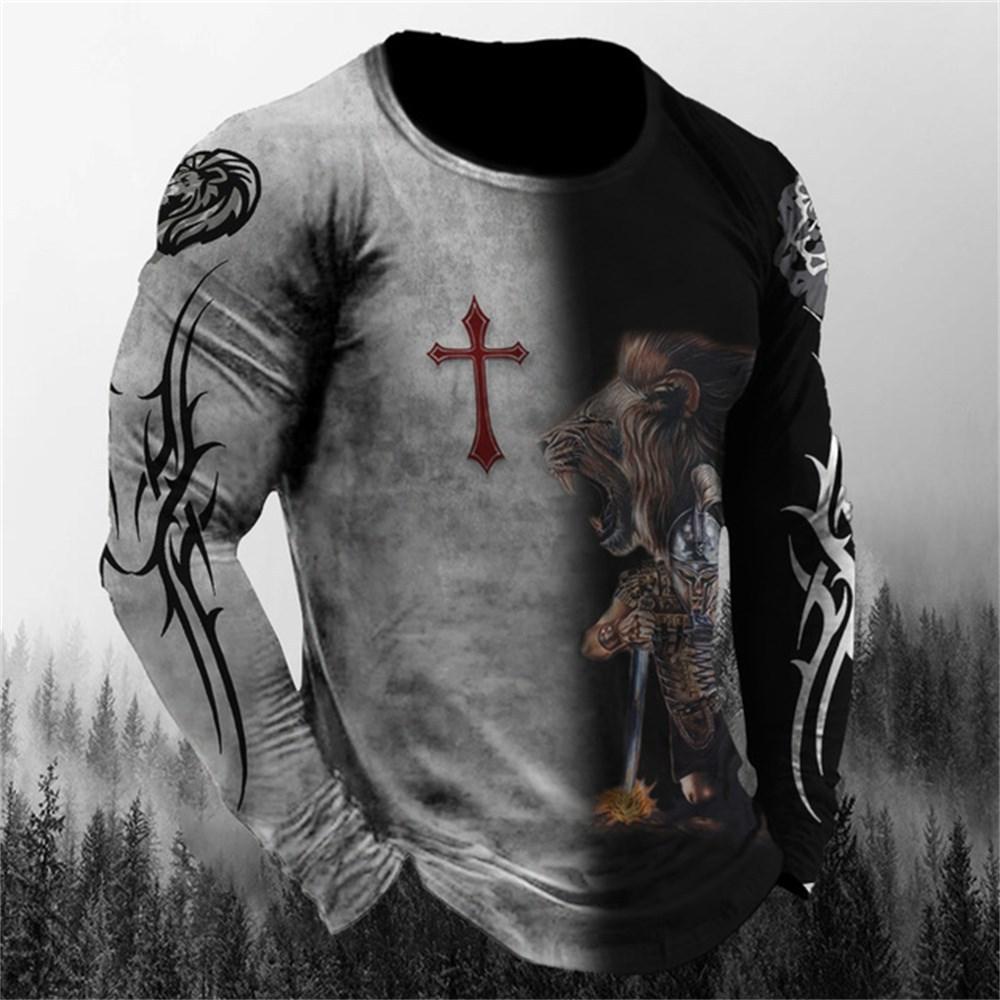 WowClassic Leeuwendier Truien Heren Lente Herfst Ronde Hals Lange Mouwen Top Heren Sportkleding Plus Size Vintage 3d Print hoodie S