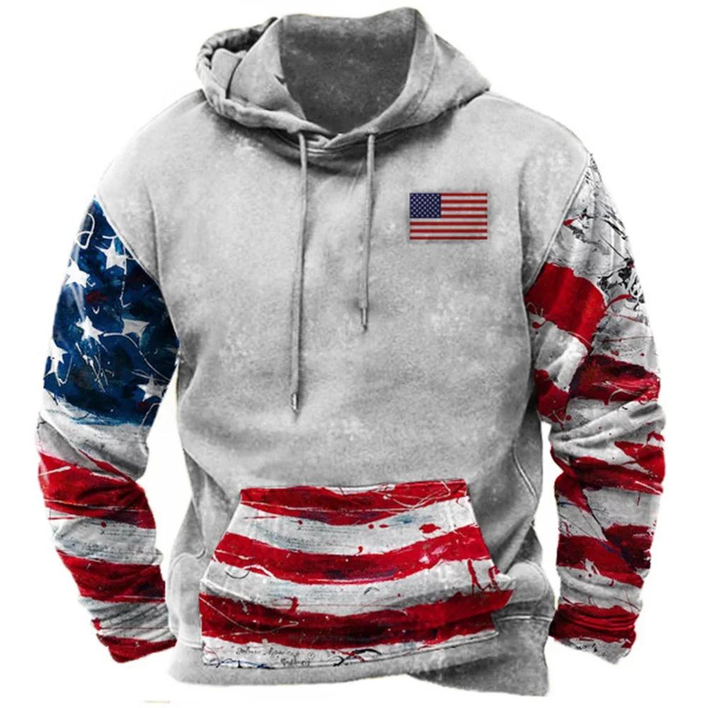 ETST 012 Mode Amerikaanse vlag print hoodies voor mannen Hip Hop trend Harajuku Vintage kleding Lente en herfst Nieuw binnen Sweatshirts Oversized tops S
