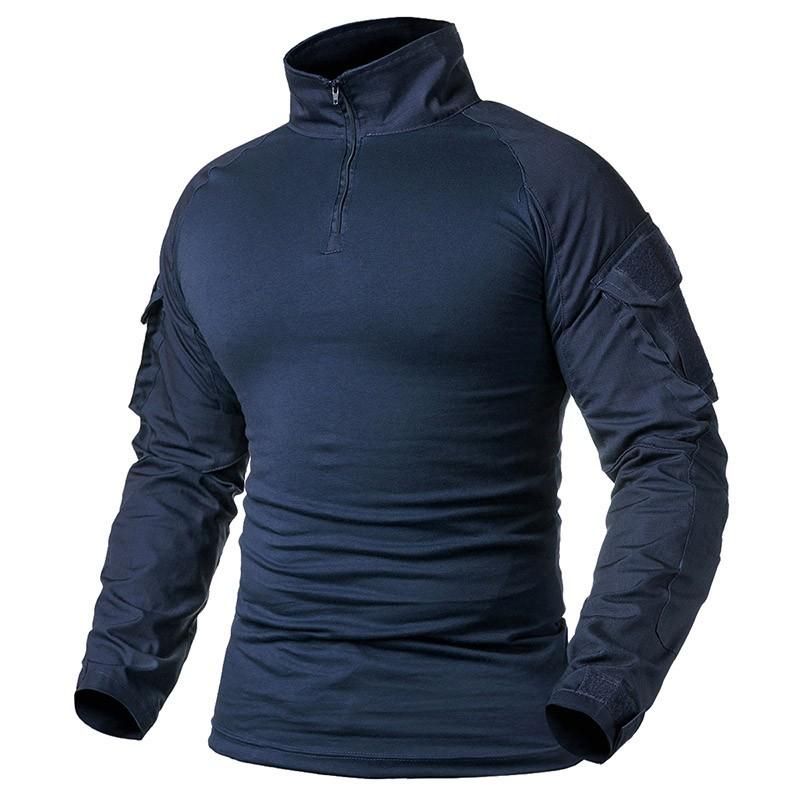 AL Clothes Legeruniform voor heren, gevechtsshirts met lange mouwen, effen katoen, militair tactisch T-shirt S blauw