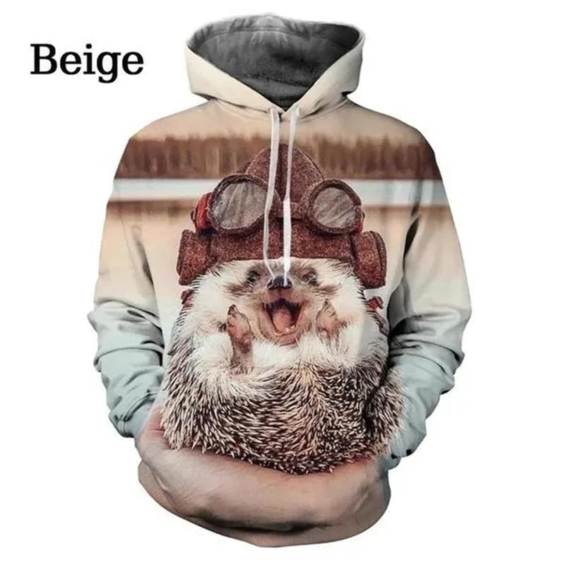 ETST 009 Schattige egelpatroon hoodie lente herfst streetwear lange mouw 3D dieren bedrukte hoodies heren mode losse casual truien S