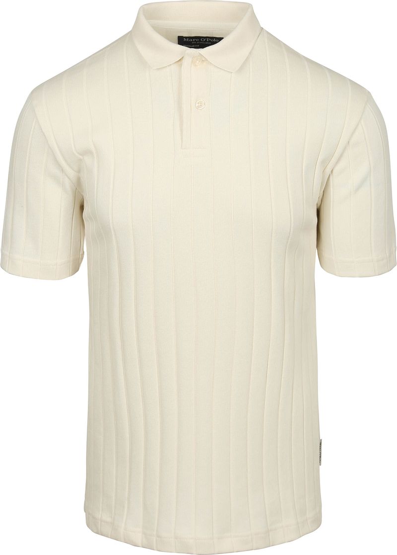 Marc O'Polo Knitted Poloshirt Ribstructuur Off White