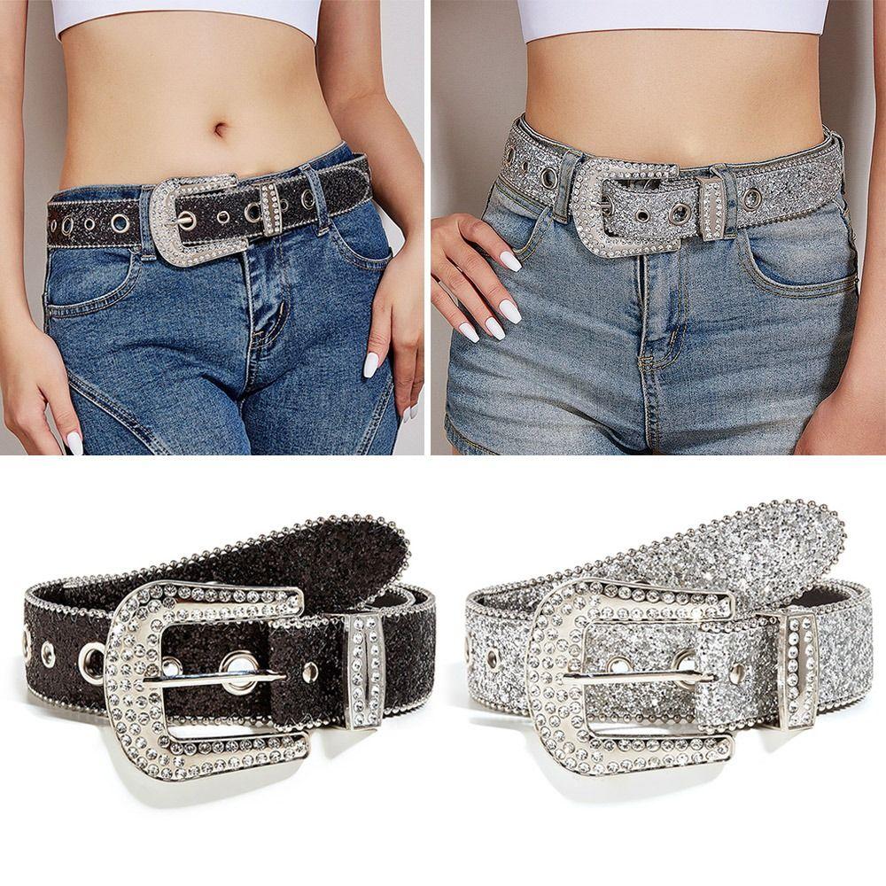 Jiashi PU-leer strass riem bling kristal taille riem mode tailleband dames zilver