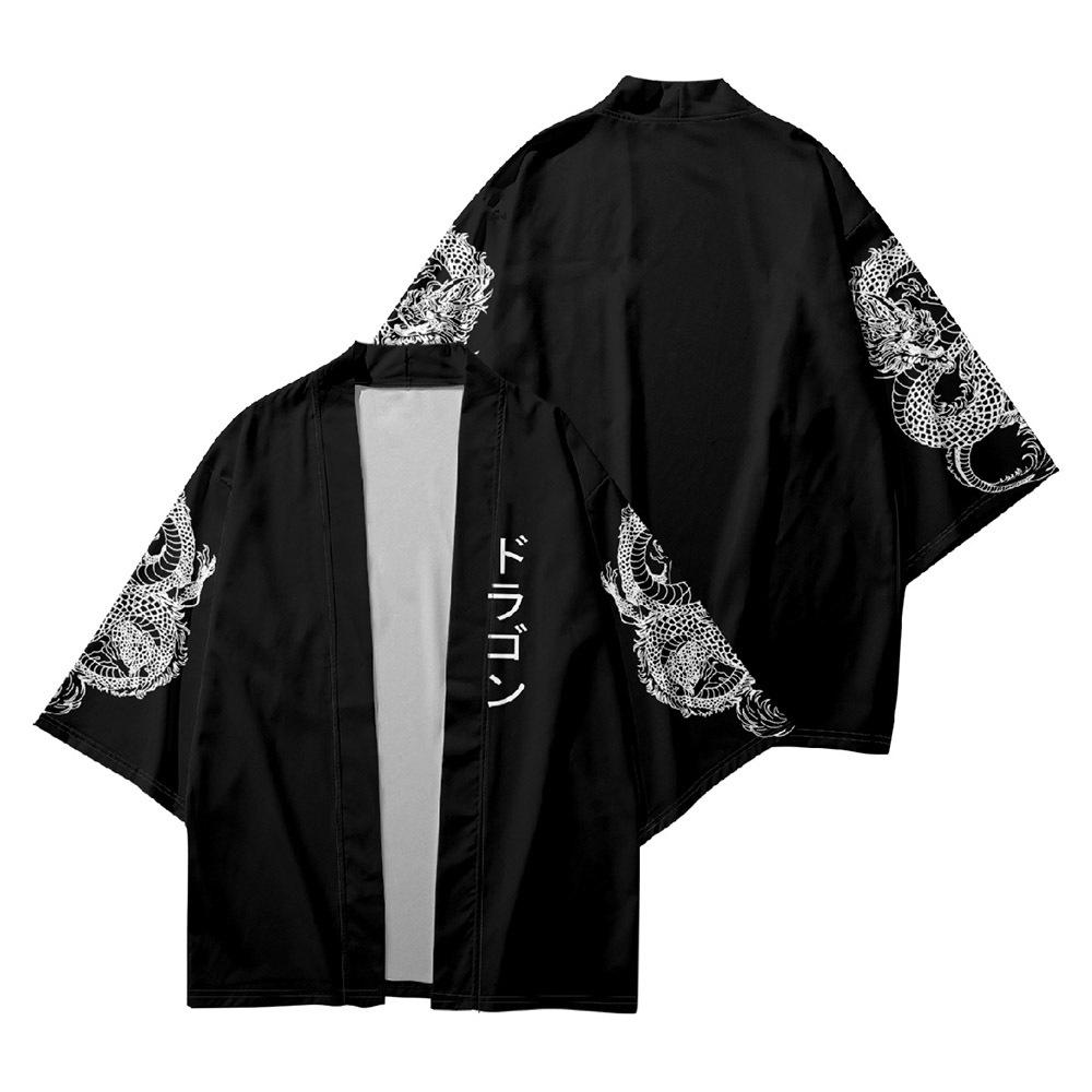Doran Anime Dragon Print Losse Cardigan voor Mannen en Vrouwen, Japanse Streetwear, Harajuku Haori Kimono, Cosplay Top Shirts, Yukata 5XL