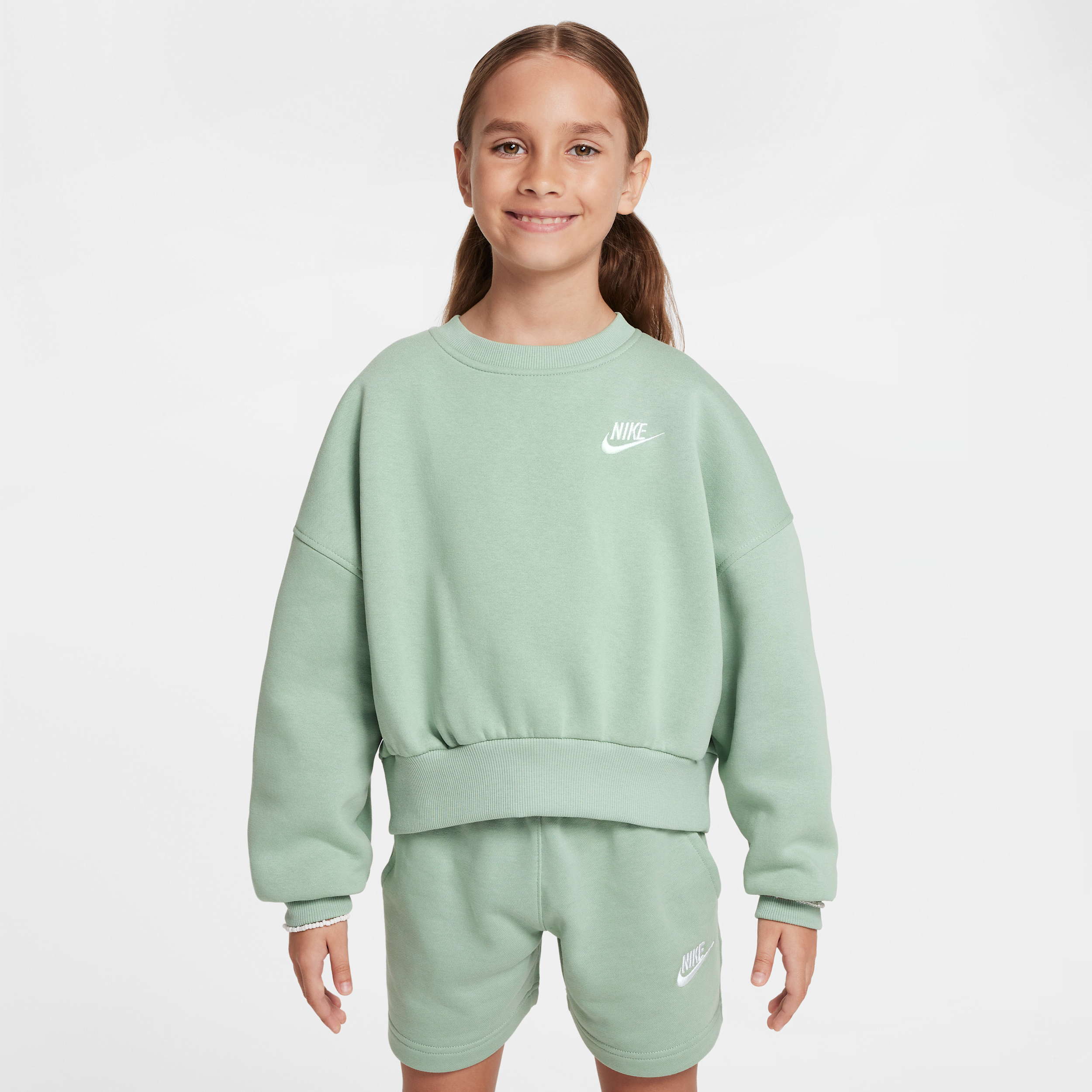Nike Girls' Club Fleece Boxy Crew Sweatshirt Junior - Steam - Kind, Steam