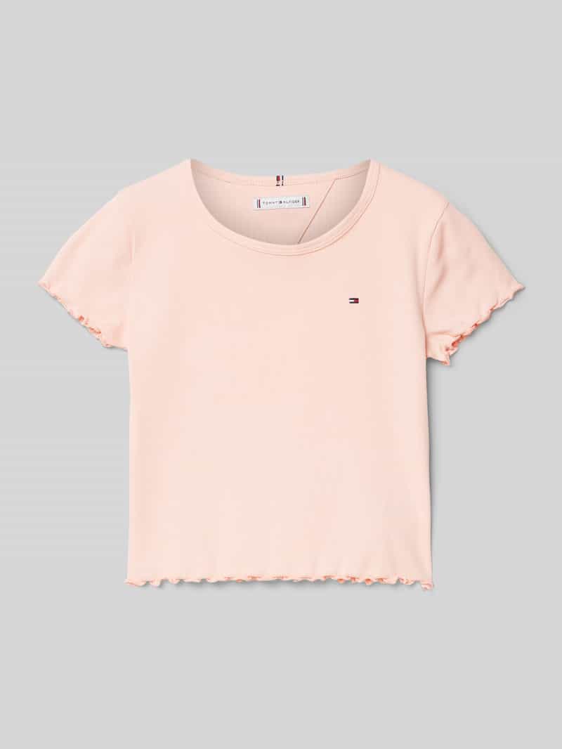 Tommy Hilfiger T-shirt ESSENTIAL RIB TOP SS met babylock-randen, met logo-borduursel