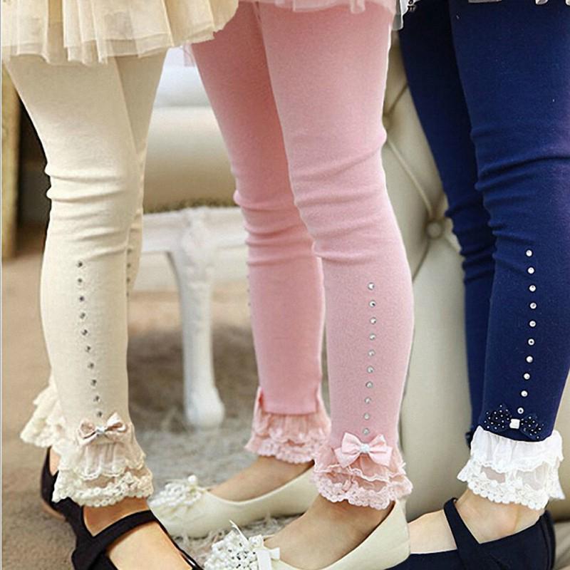 BOOSKU Casual kinderbroek met gebloemd kantontwerp, skinny broek voor meisjes, potloodbroek 6T Vloot