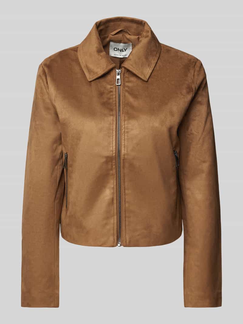 Only Regular fit jack in leerlook met fly-away-kraag, model 'TULIP'