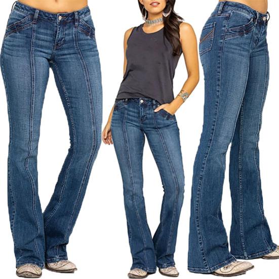 Shangkelv Damesjeans Middelhoge taille Zakken Rits Knoopsluiting Retro gewassen Uitlopende zoom Slim Fit Kleurvast Lange damesbroek over de hele lengte 2XL zwart