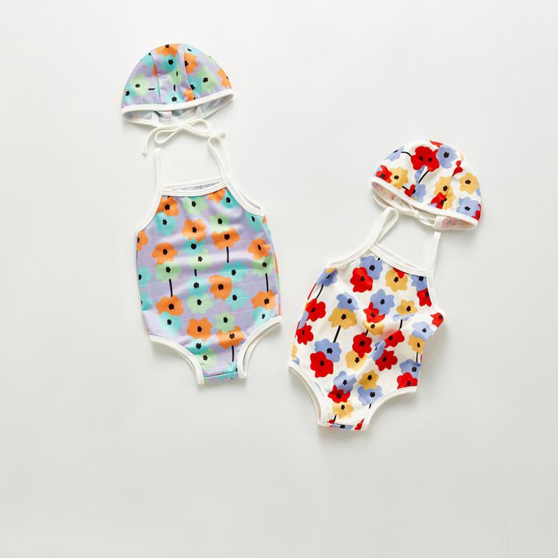 BOOSKU Babymeisjes bloemen bikini strand zomer badmode met hoedenset 100