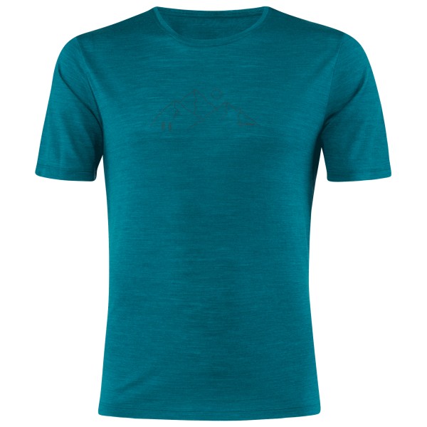 Löffler - Printshirt Mountains Merino-Tencel - Merinoshirt, blauw